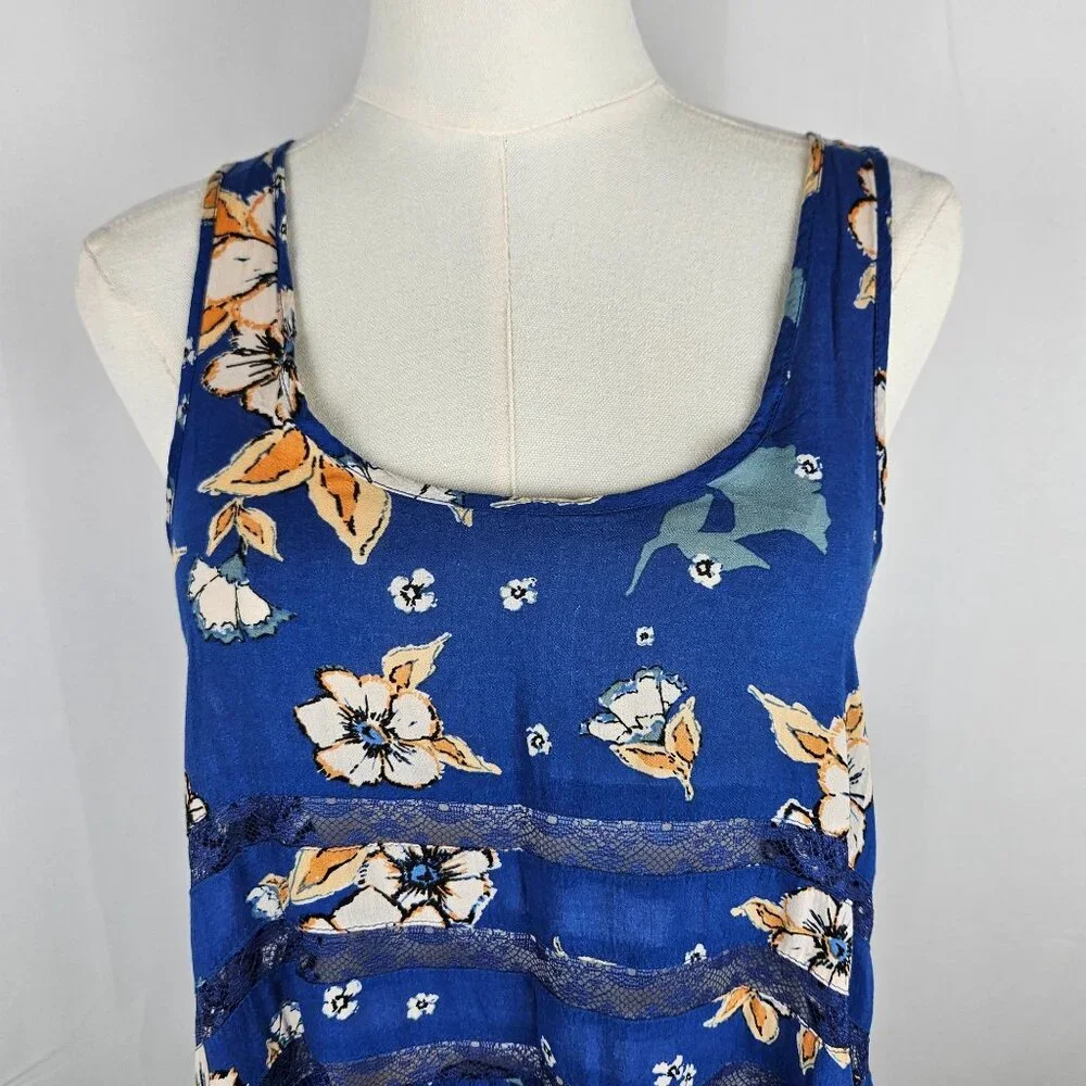 Intimately Free People Floral Print Trapeze Mini Dress XS Blue Boho - Picture 4 of 12